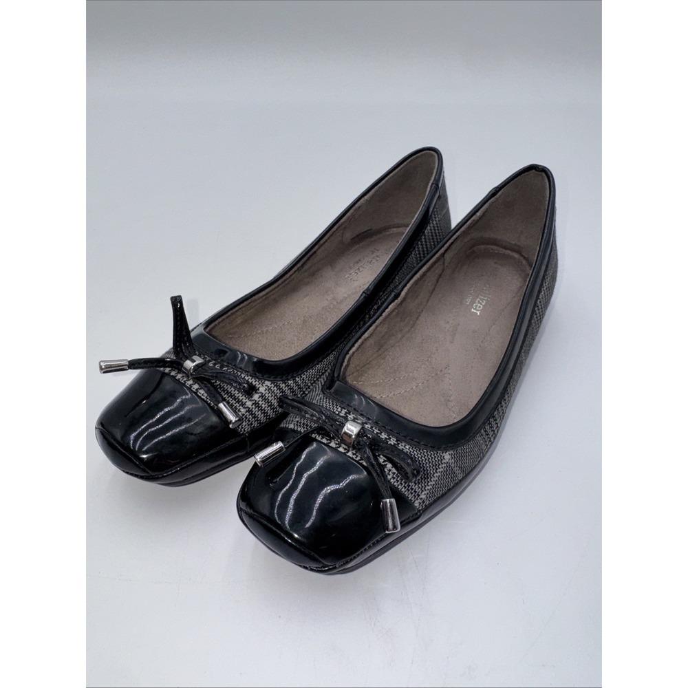 Naturalizer Women's Shoes Vision 4M Black Leather Toe Slip-on Gray Plaid Silver